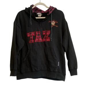 Y2K Looney Tunes Black Pink Plaid Taz Tasmanian Devil cartoon Hoodie Size Medium